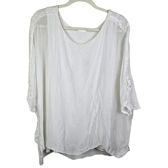 M for Bolide White Silk Blouse Tunic 3/4 Sleeve Scoop Neck Sequin Size Large - Picture 12 of 12